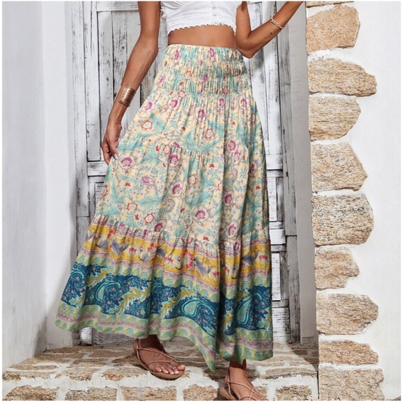 Boho Paisley Print Cottagecore Maxi Skirt - Picture 3 of 10